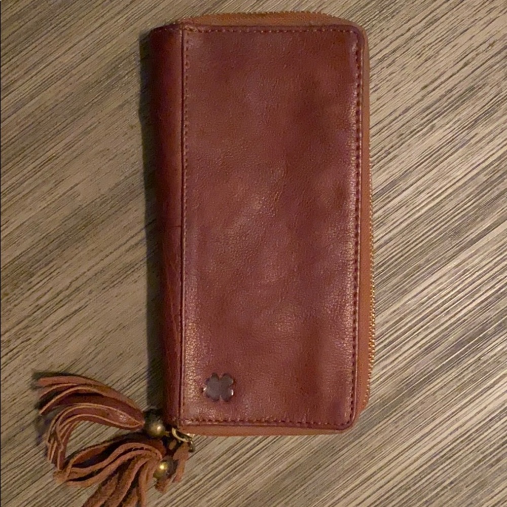 Lucky Brand double zipper wallet clutch brn lthr